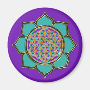 Aimant Blume des Lebens Lotus - türkis / violet