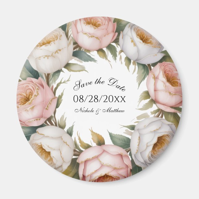 Aimant Blush and Ivory Rose Floral Save the Date (Devant)