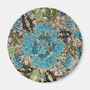 Aimant bohème girly chic argent turquoise fleur bleu