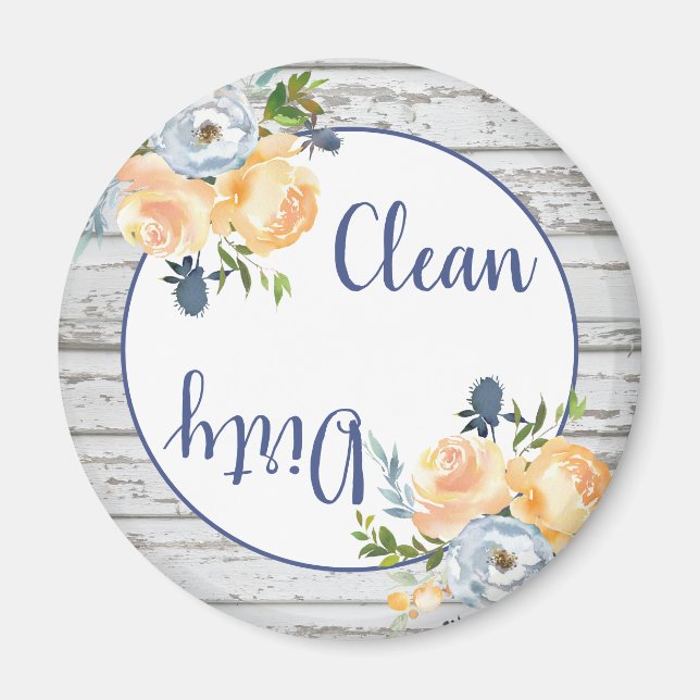 Aimant Boho Clean Dirty Floral Bois Lave-vaisselle (Devant)