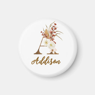 Aimant Boho Floral lettre A Monogramme Mariage Faveur