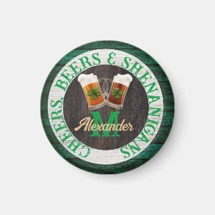 Aimant Bois rustique Cheers Bières Shenanigans