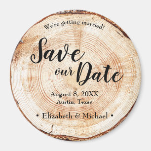 Aimant Bois rustique Mariage unique Sauver notre date Mag