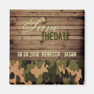 Aimant bois rustique ouest Camo Wedding enregistrer la da