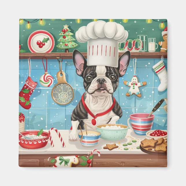 Aimant Boisson de Noël de Boston Terrier (Devant)
