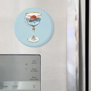 Aimant Boisson Verre Fleur Rose Rouge Bleu Or