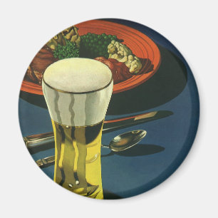 Aimant Boissons alimentaires vintage, verre de bière, dîn