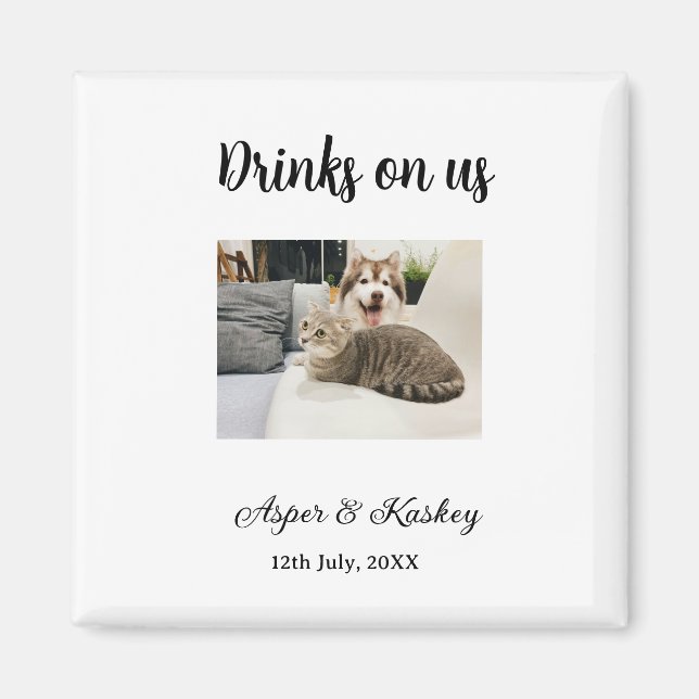 Aimant Boissons offertes bar ouvert photo de mariage coup (Devant)
