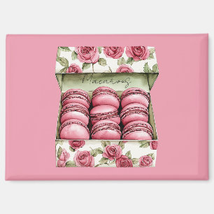Aimant Boîte de Macarons aux Jolies Roses Roses