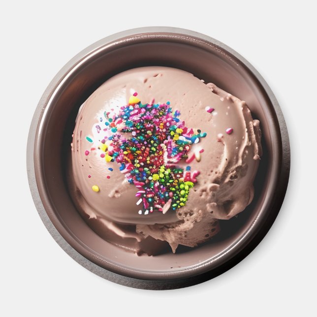 Aimant Bol de crème glacée au chocolat avec arroses (Devant)