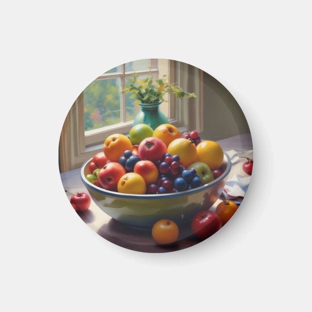 Aimant Bol de fruit assis sur une table à l'huile (Devant)