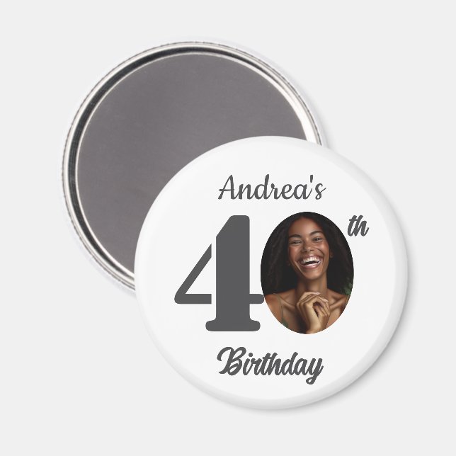 Aimant Bold 40th Birthday Party Photo Favor (Recto/Verso)
