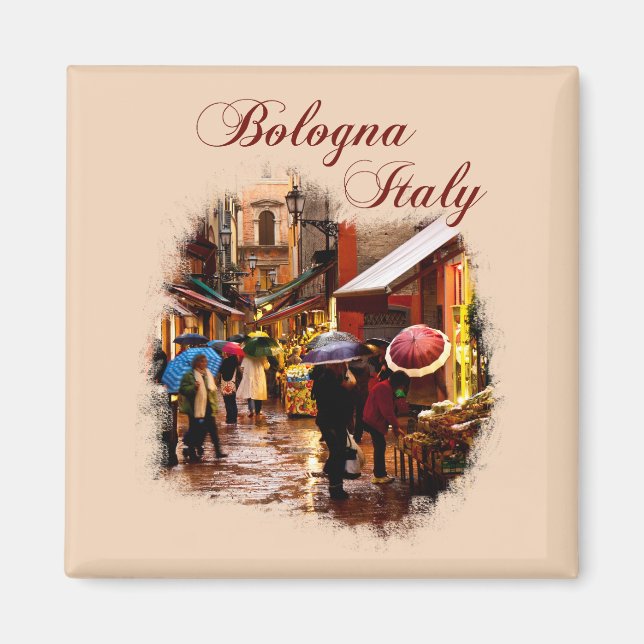 Aimant Bologne, Italie : Shopping sous la pluie (Devant)