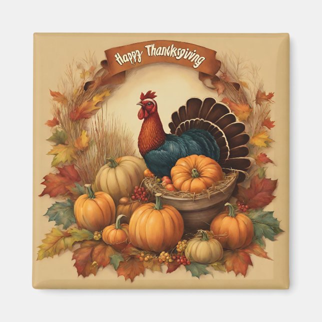Aimant Bon thanksgiving Turquie Vintage avec Citrouilles (Devant)