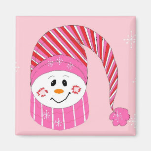 Aimant Bonhomme de neige en rose