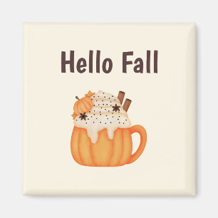 Aimant Bonjour Automne Citrouille Latte Farmhouse Cute