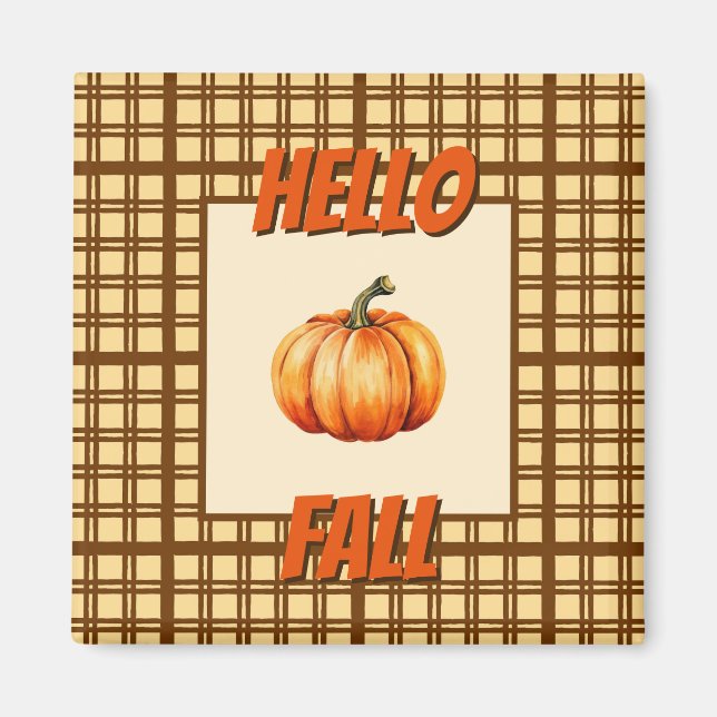 Aimant Bonjour Automne Rustique Plaid Citrouille saisonni (Devant)