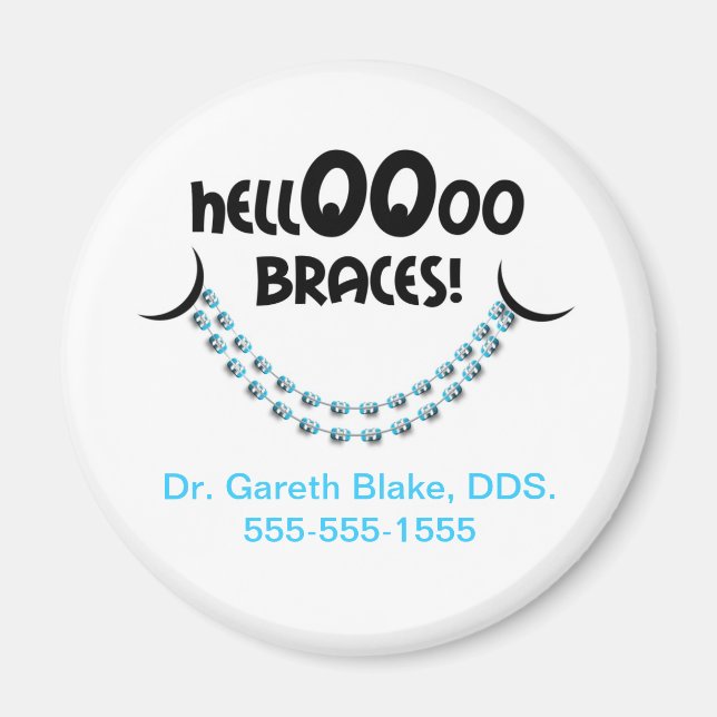 Aimant Bonjour Braces Bleu Orthodontique Promotionnel (Devant)