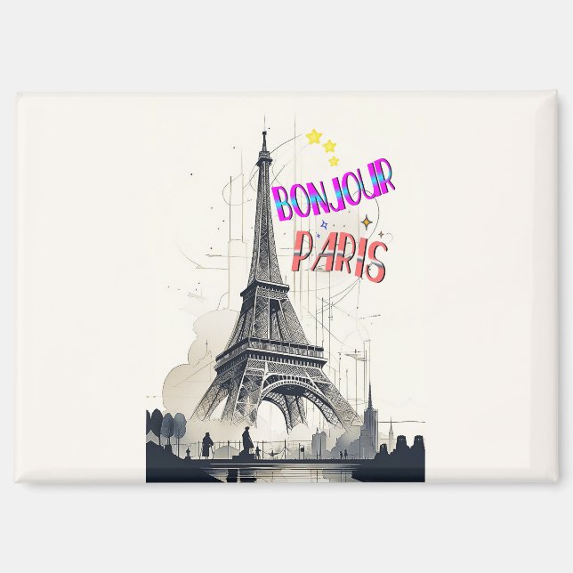 Aimant Bonjour Coloré Paris (Recto)