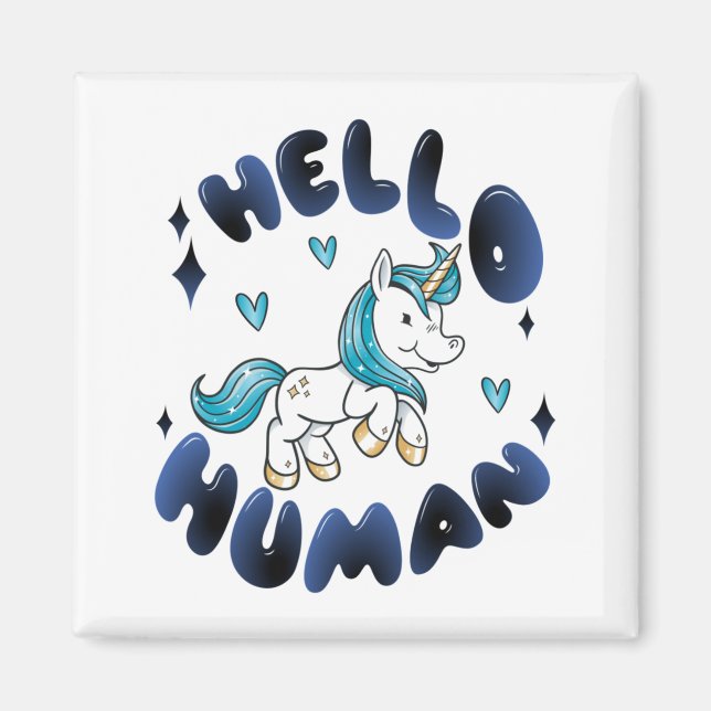 Aimant Bonjour humain Lovely Unicorn (Devant)