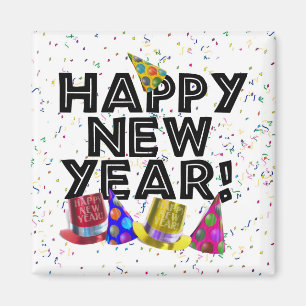 Aimant Bonne année - Texte noir avec Casquettes de parti