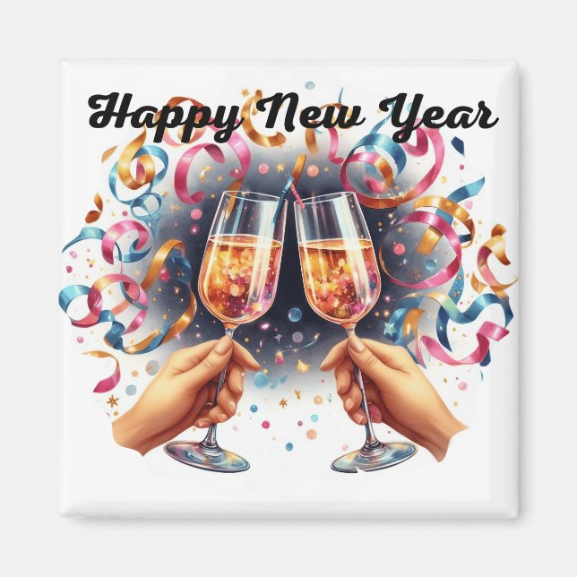 Aimant Bonne année, voeux de champagne (Devant)