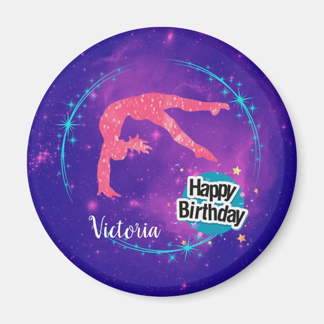 Aimant Bonne Gymnastique d'anniversaire Galaxy Tumbling (Devant)