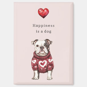 Aimant Bonnet rouge coeurs blancs Happiness est un chien
