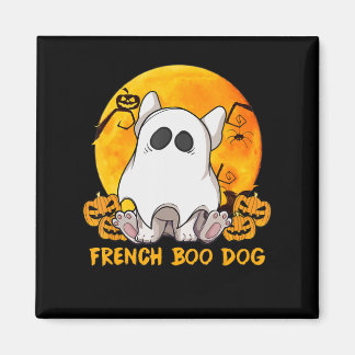 Aimant Boo Bulldog avec araignée Citrouille et lune