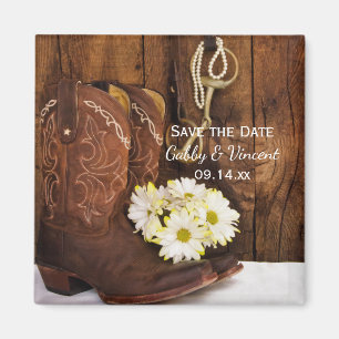 Aimant Boots Daisies et Horse Bit Wedding Enregistrer la