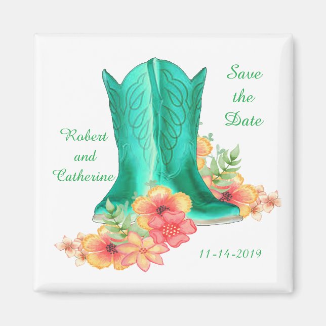 Aimant Boots Et Fleurs De Cowboy Mariages Occidentaux Sau (Devant)
