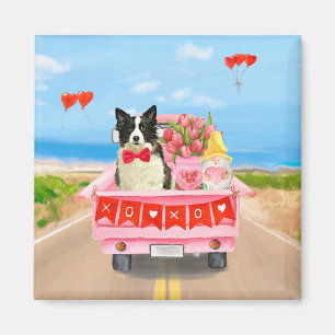 Aimant Border Collie Chien Saint-Valentin Camion Cœurs