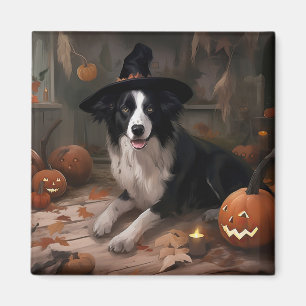 Aimant Border Collie Citrouilles Halloween Épouvantable