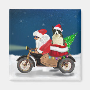 Aimant Bordure Collie Chien Noël Père Noël