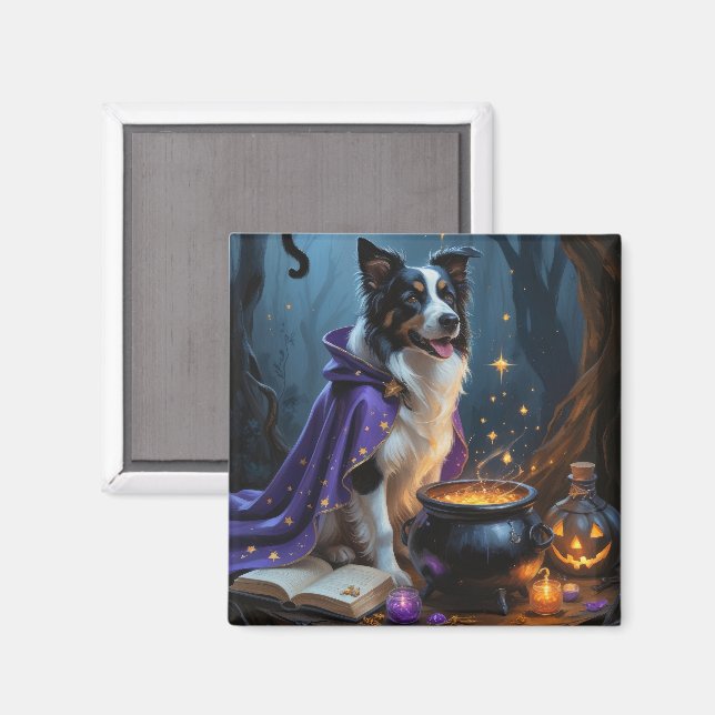 Aimant Bordure Collie Chien Whimsical Halloween Peinture (Recto/Verso)