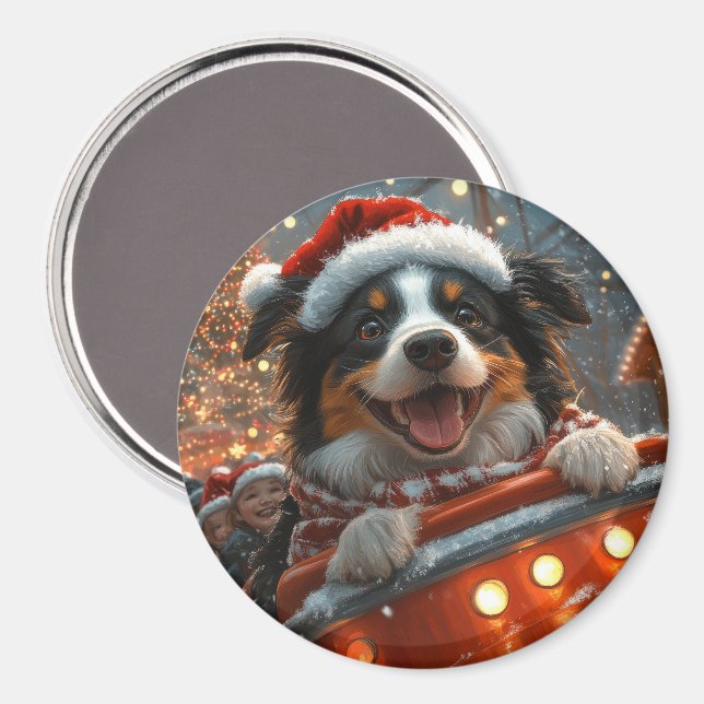 Aimant Bordure Collie Dog Roller Dessous de verre Noël (Recto/Verso)
