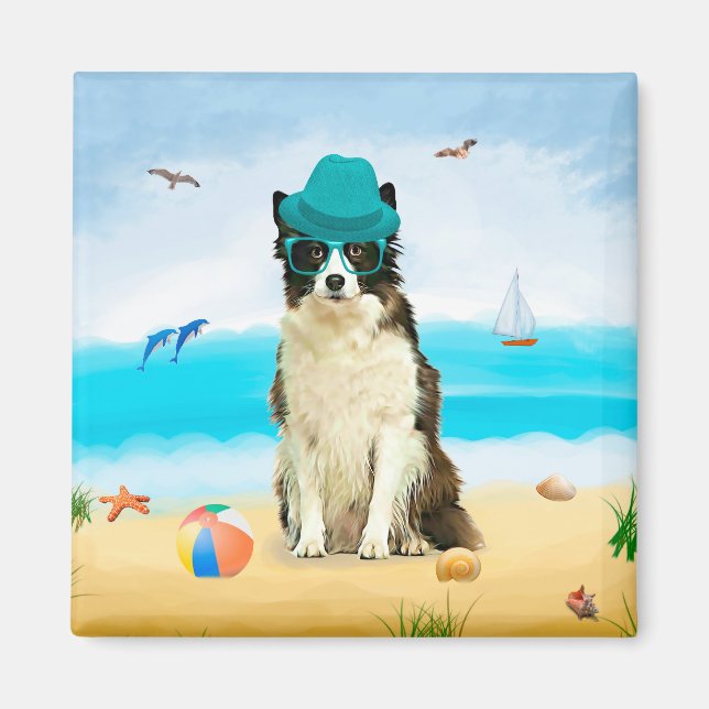 Aimant Bordure Collie Dog sur la plage (Devant)