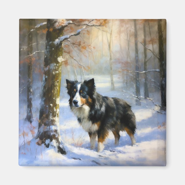 Aimant Bordure Collie Laisser neiger Noël (Devant)