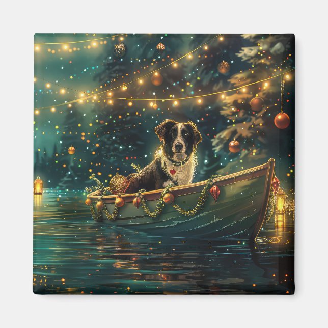 Aimant Bordure Collie Noël Festive Voyage (Devant)