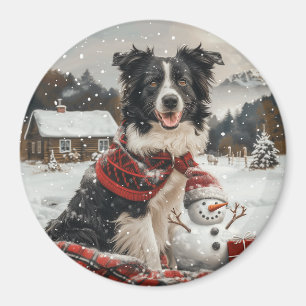 Aimant Bordure de Noël Collie Chien Snowman