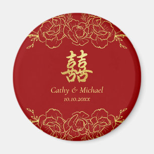 Aimant Bordure florale en or rouge double xi mariage chin