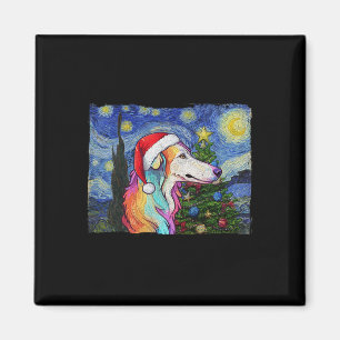 Aimant Borzoi Santa Chapeau Noël Stress Night Chien Art P