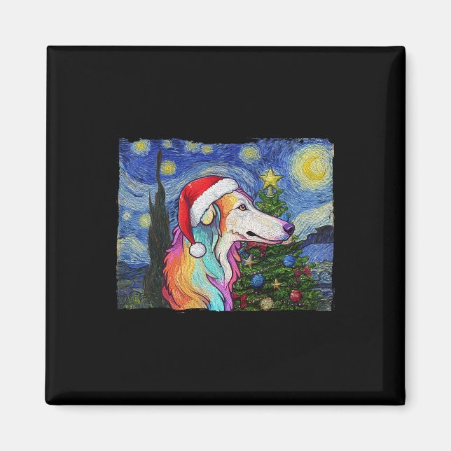 Aimant Borzoi Santa Chapeau Noël Stress Night Chien Art P (Devant)