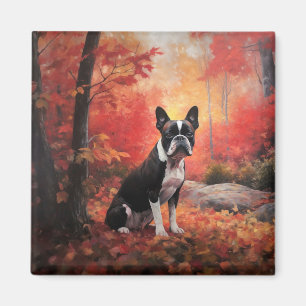 Aimant Boston Terrier à l'automne Leaves automne Inspire