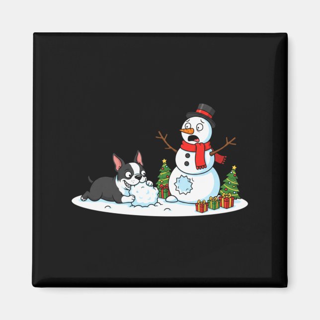 Aimant Boston Terrier Snowman Christmas Tree Xmas Womens  (Devant)