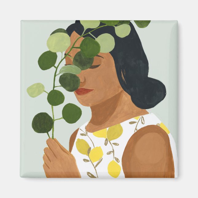 Aimant Botany Portrait - Femme avec verdure (Devant)