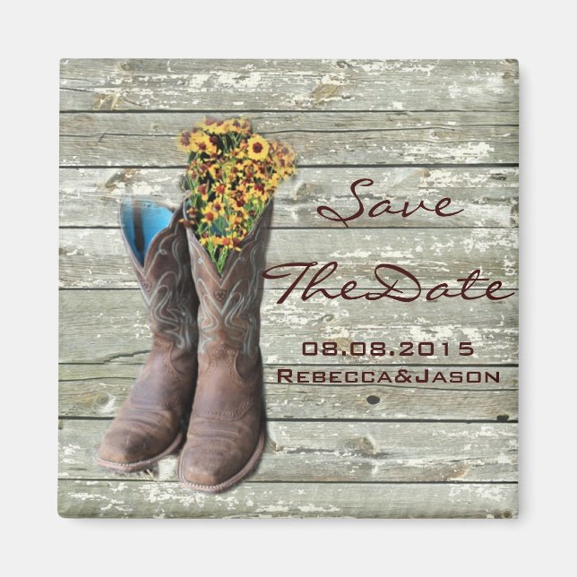 Aimant bottes de cowboy mariage campagnard ouest enregist (Devant)