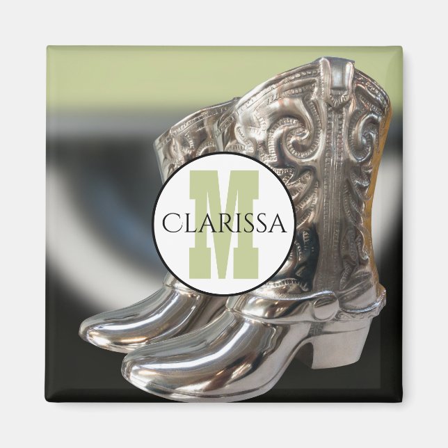 Aimant Bottes de fille en argent Monogramme de pays perso (Devant)