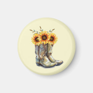 Aimant Bottes rustiques Cowboy avec tournesol
