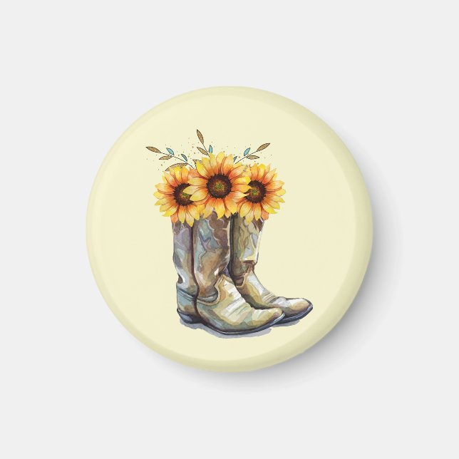 Aimant Bottes rustiques Cowboy avec tournesol (Devant)
